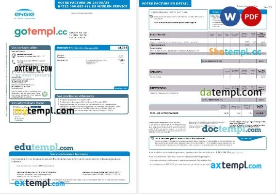 UNITED KINGDOM ENGIE business utility bill Word and PDF template