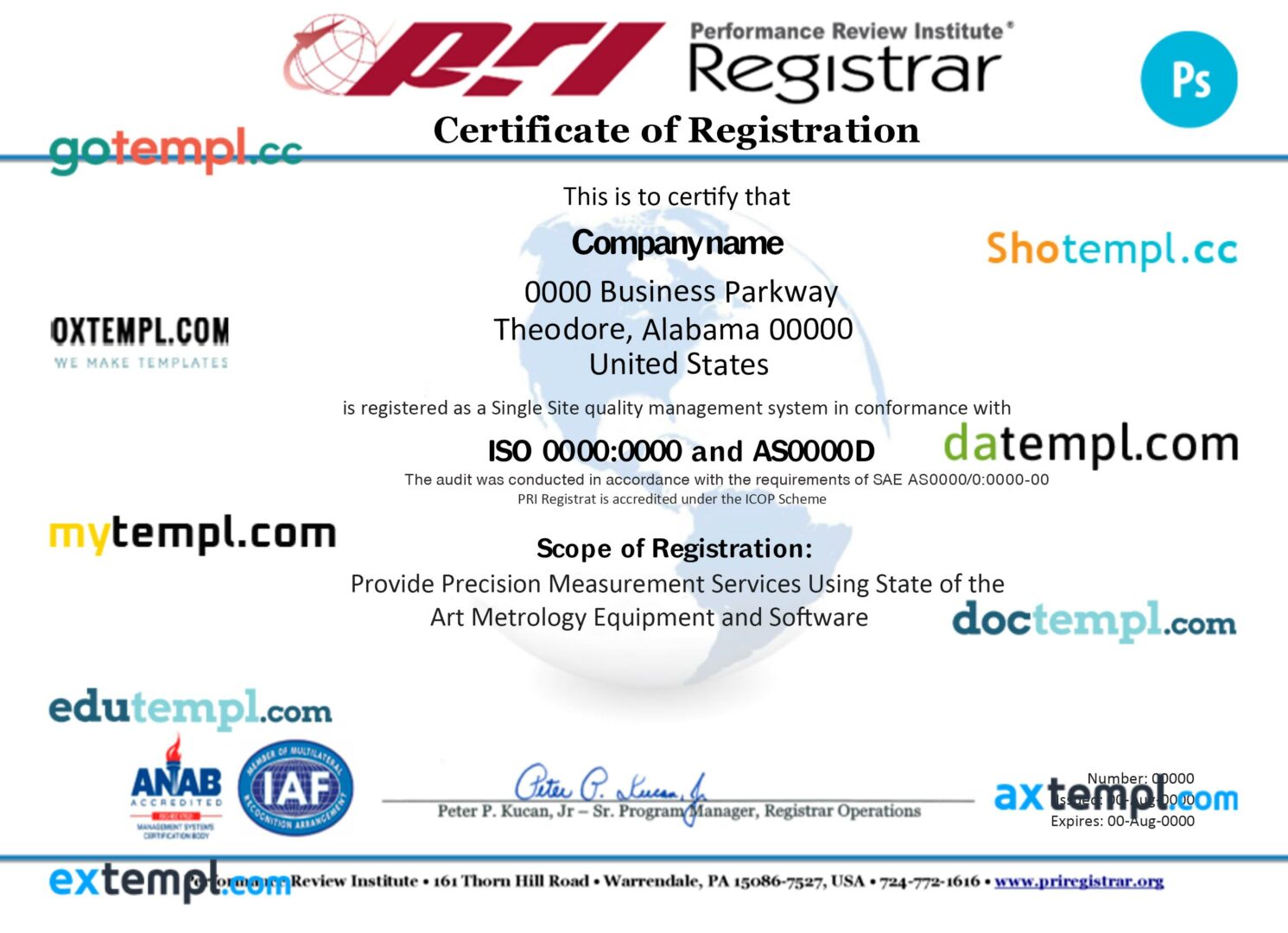 South Korea certificate of incorporation PSD template