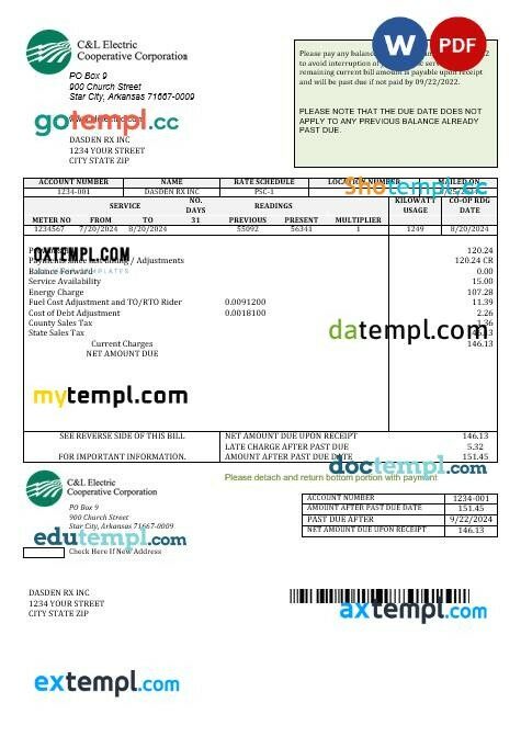 USA California Santa Clarita SCV Water business utility bill template in Word and PDF formats