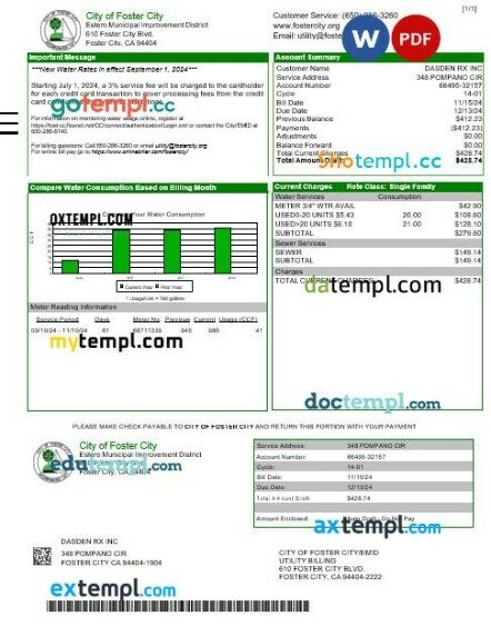 USA Coles – Moultrie business utility bill template in Word and PDF formats