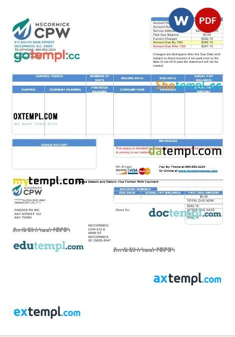 USA Florida Public Utilities business utility bill template in Word and PDF formats