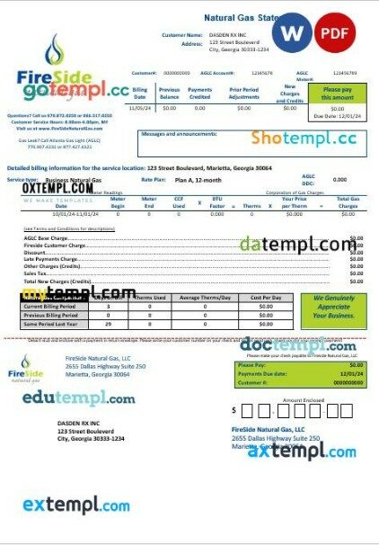 USA California Santa Clarita SCV Water business utility bill template in Word and PDF formats