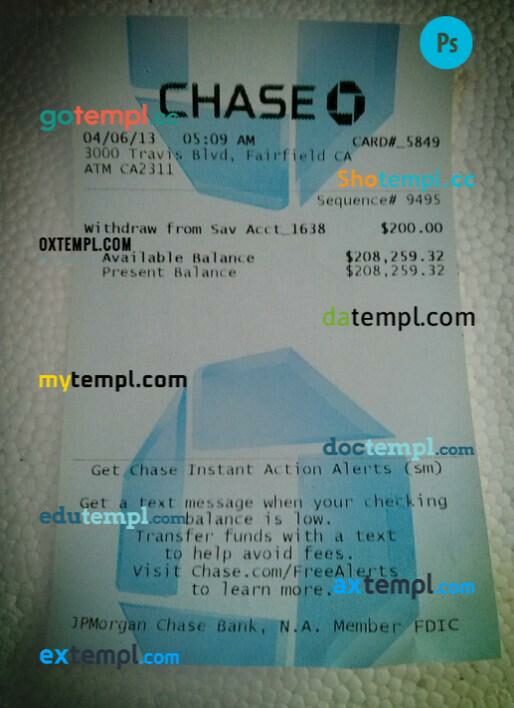 USA Chase bank payment slip PSD template