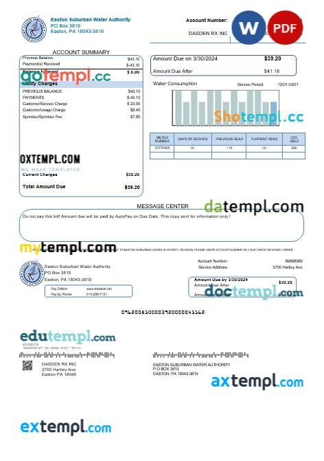 USA Florida Seco Energy business utility bill template in Word and PDF formats