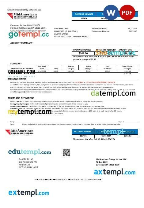 USA Maine Natural Gas Portland business utility bill template in Word and PDF formats