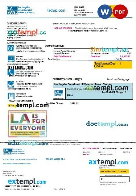 USA Maine Natural Gas Portland business utility bill template in Word and PDF formats