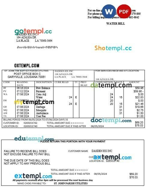 USA Maine Natural Gas Portland business utility bill template in Word and PDF formats