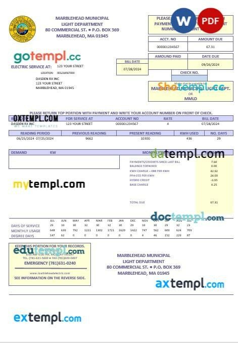 USA Minnesota East Central Energy business utility bill template in Word and PDF formats