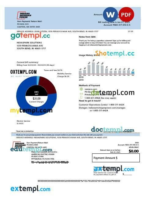 USA Minnesota Minneapolis City of Lakes business utility bill template in Word and PDF formats