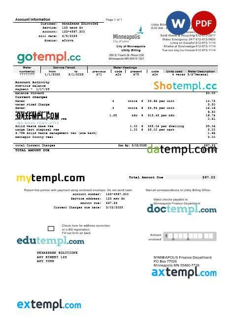 USA New Jersey South Jersey Gas business utility bill template in Word and PDF formats