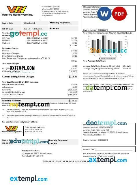 USA Singtel business utility bill template in Word and PDF formats