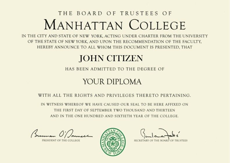 USA New York Manhattan College diploma template in PSD format