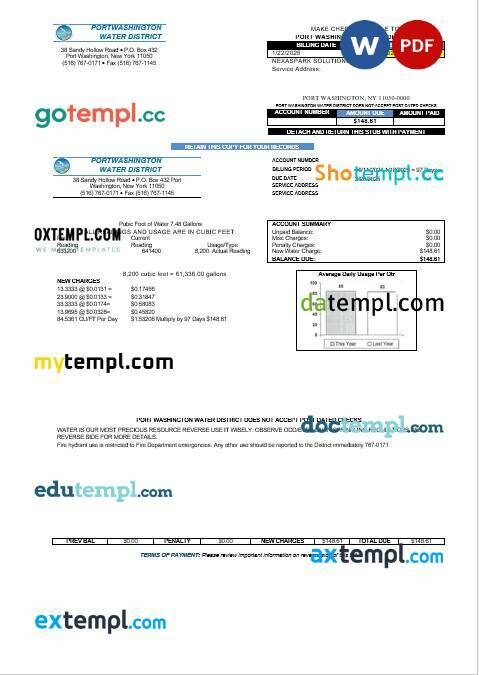 USA Singtel business utility bill template in Word and PDF formats