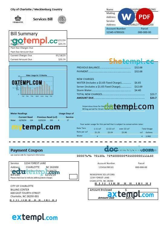 USA Singtel business utility bill template in Word and PDF formats