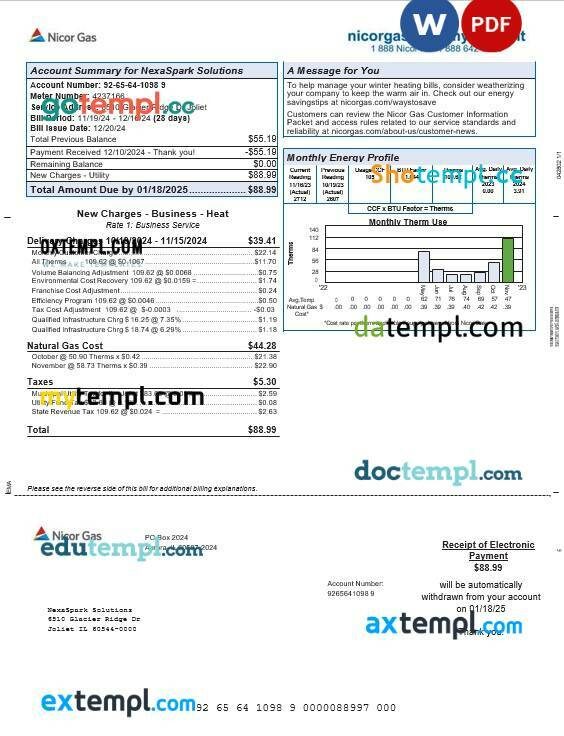 USA Northeast Ohio Regional Sewer District business utility bill Word and PDF template