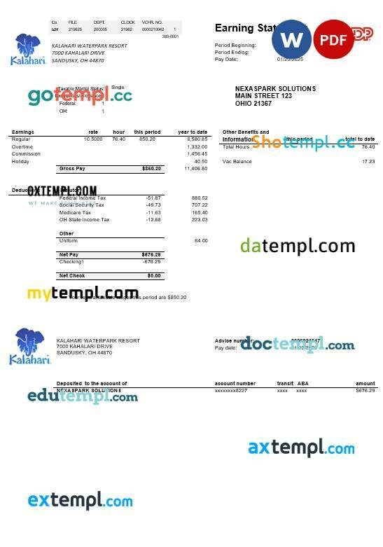 USA Ohio Vectren energy business utility bill template in Word and PDF formats