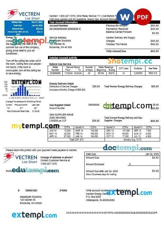 USA Pacific Power business utility bill Word and PDF template