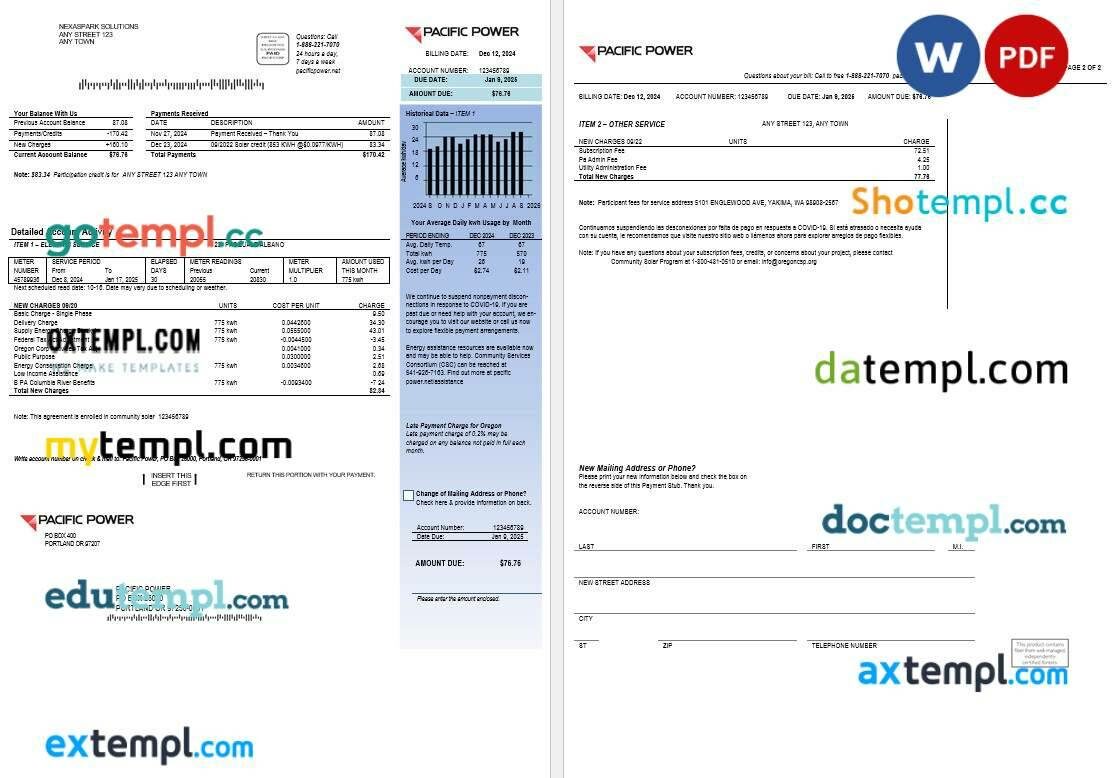 USA Pennsylvania Duquesne Light Company business utility bill template in Word and PDF formats