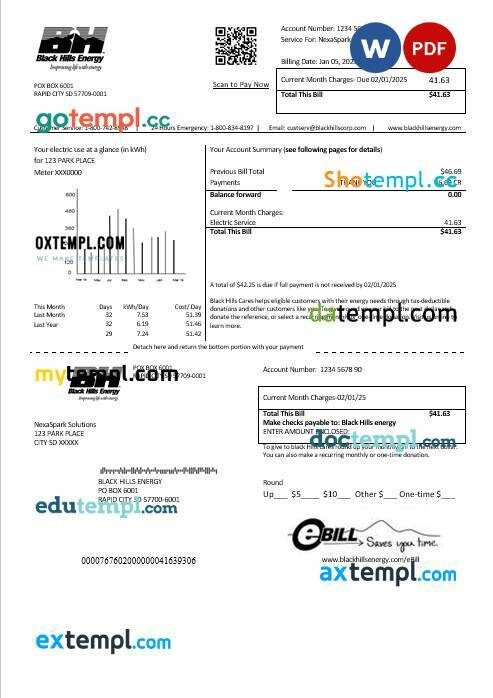 USA Ohio Vectren energy business utility bill template in Word and PDF formats