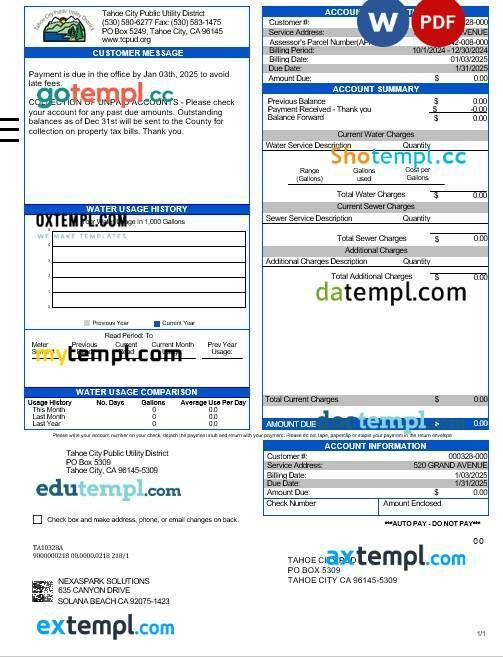 USA Pacific Power business utility bill Word and PDF template