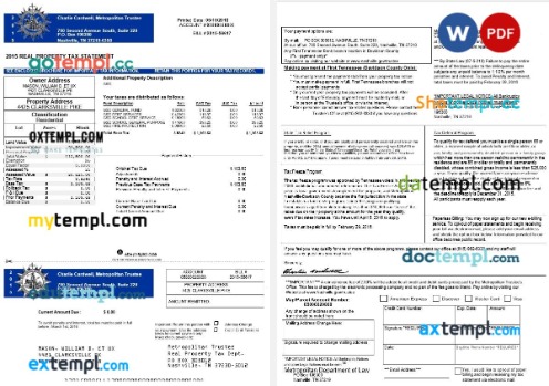 USA Tennessee Charlie Cardwell real property tax statement editable template in Word and PDF formats