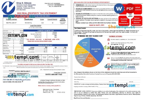 USA Tennessee Erica S. Gilmore real property tax statement editable template in Word and PDF formats