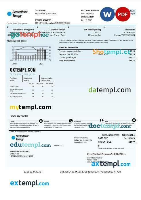 USA Philadelphia PPL business utility bill template in Word and PDF formats