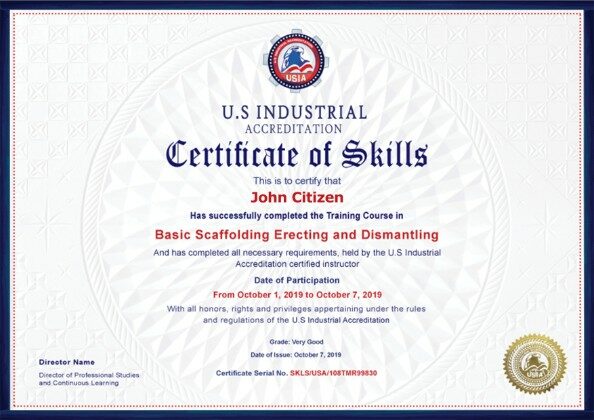 USA U.S Industrial Accreditation (USIA) Training Course Certificate template in PSD format