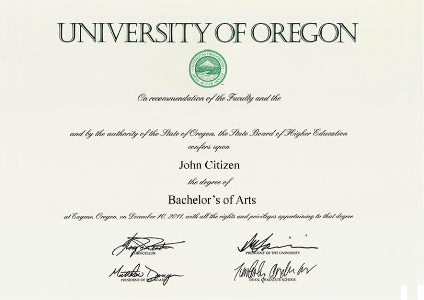 USA University of Oregon diploma template in PSD format