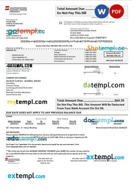 USA Maine Natural Gas Portland business utility bill template in Word and PDF formats