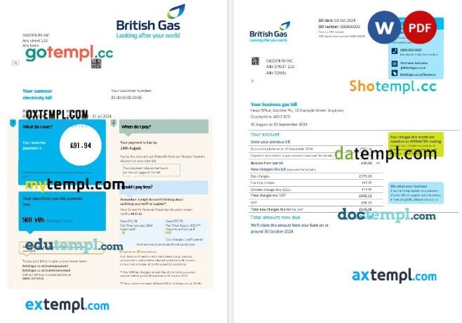 United Kingdom British Gas business utility bill PSD template