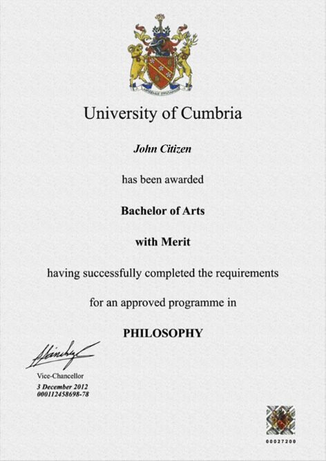 United Kingdom Cumbria university diploma template in PSD format