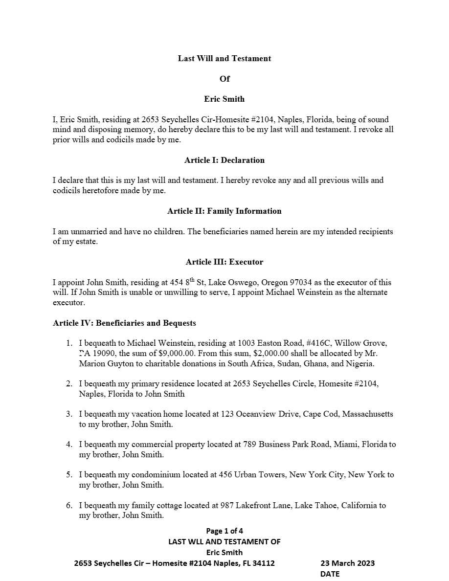 Canada Last Will and Testament editable template in Word and PDF formats