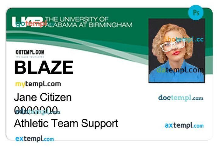 University of Alabama at Birmingham student ID template in PSD format