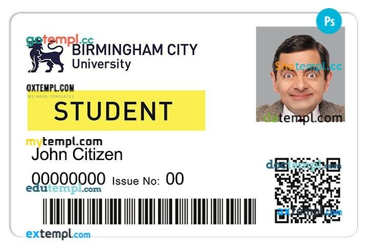 University of Birmingham student ID template in PSD format