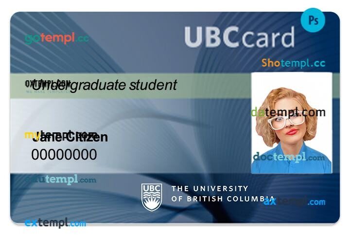 University of British Columbia student ID template in PSD format