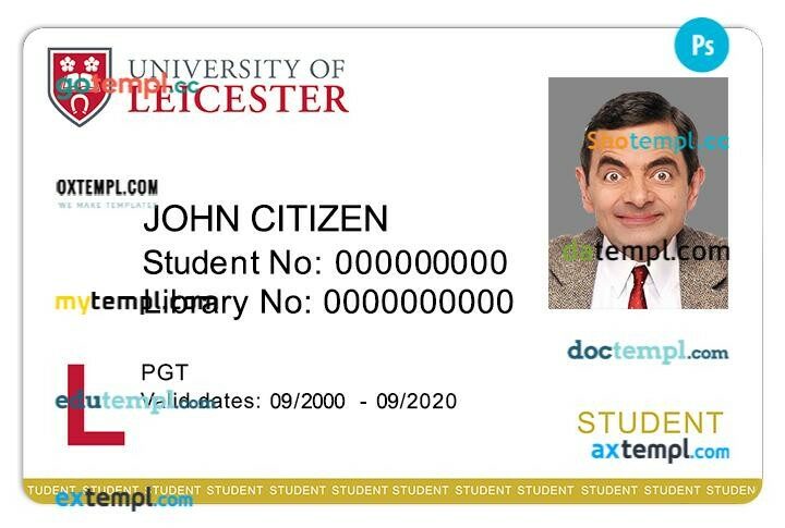 University of Leicester student ID template in PSD format