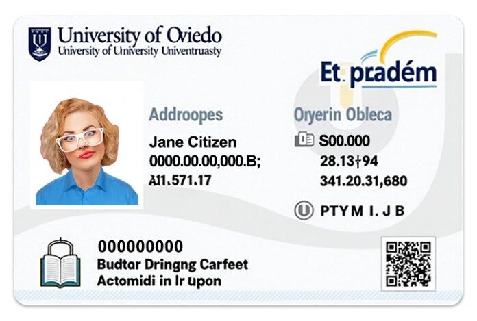 University of Oviedo student ID template in PSD format