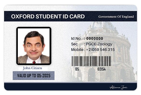 University of Oxford student ID template in PSD format