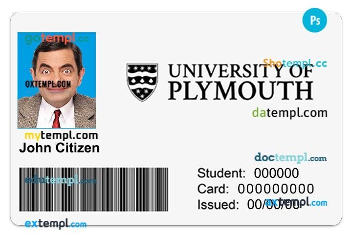 University of Plymouth student ID template in PSD format