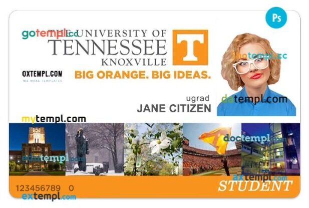 University of Tennessee – Knoxville Student ID template in PSD format