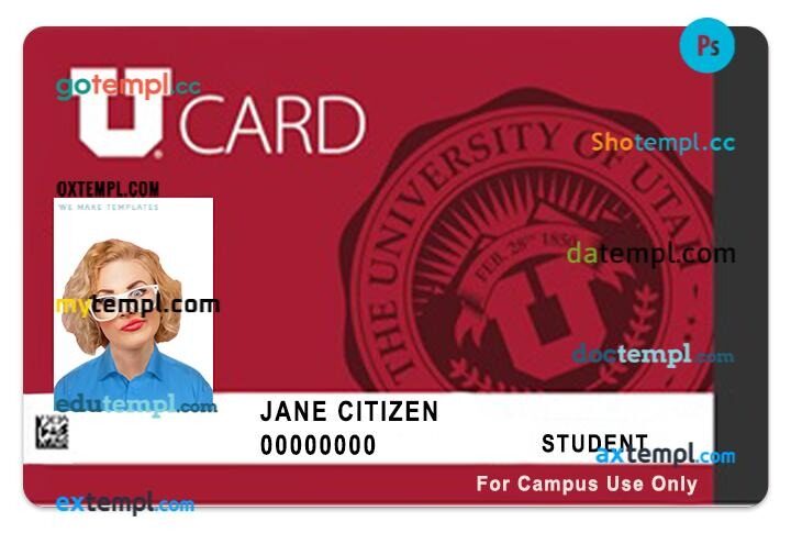 University of Utah student ID template in PSD format