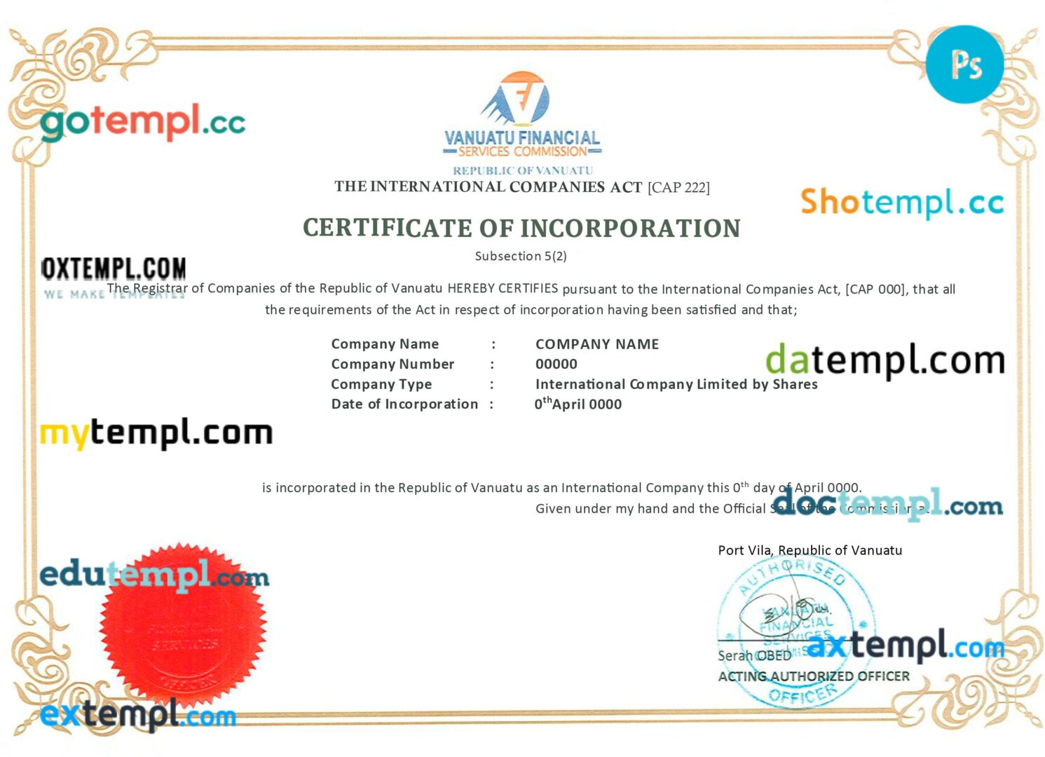 South Korea certificate of incorporation PSD template