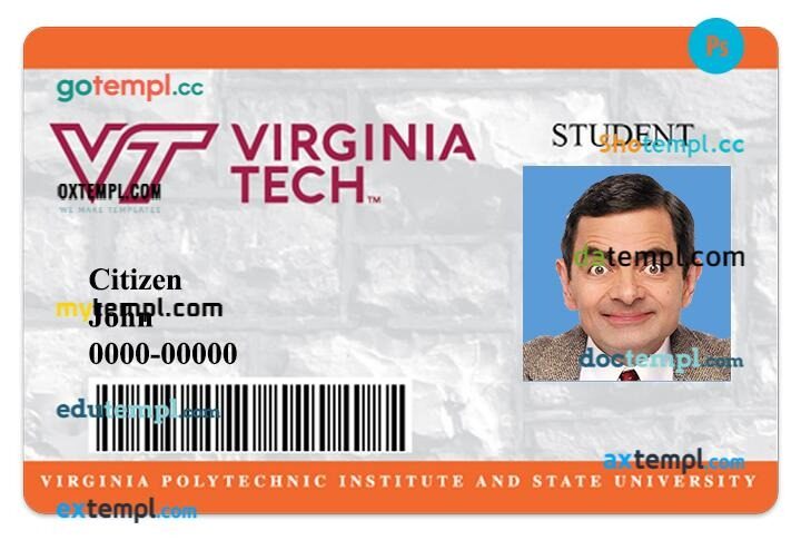 Virginia Polytechnic Institute and State University Student ID template in PSD format