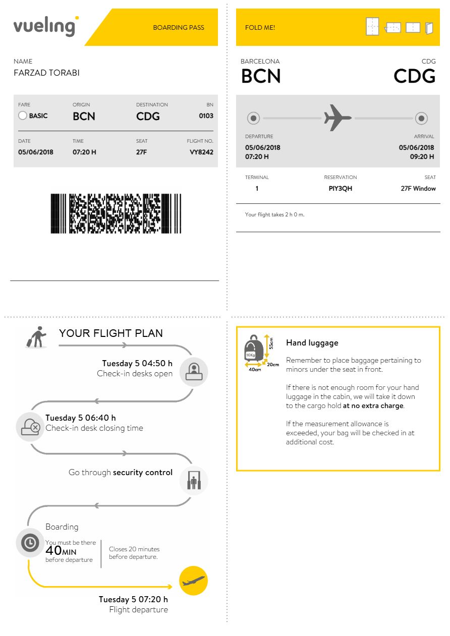 Vueling boarding pass in Word and PDF formats