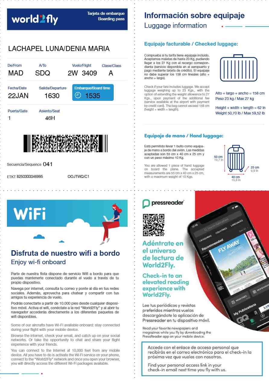 World fly boarding pass in Word and PDF formats