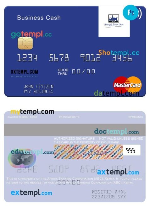 Africa Banking Corporation (ABC) Kenya business cash mastercard template in PSD format