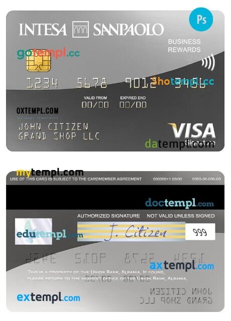 Albania Intesa Sanpaolo Bank business rewards visa signature card template in PSD format