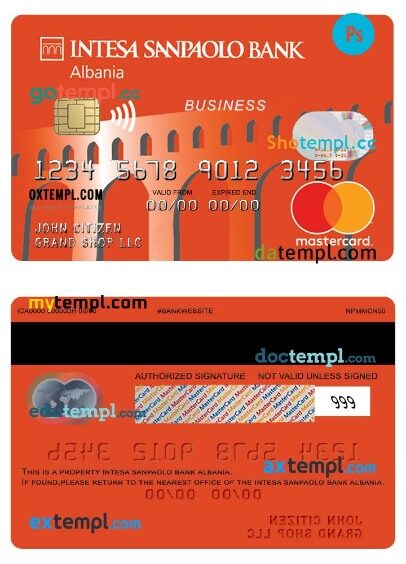 Albania Intesa Sanpaolo bank business mastercard template in PSD format