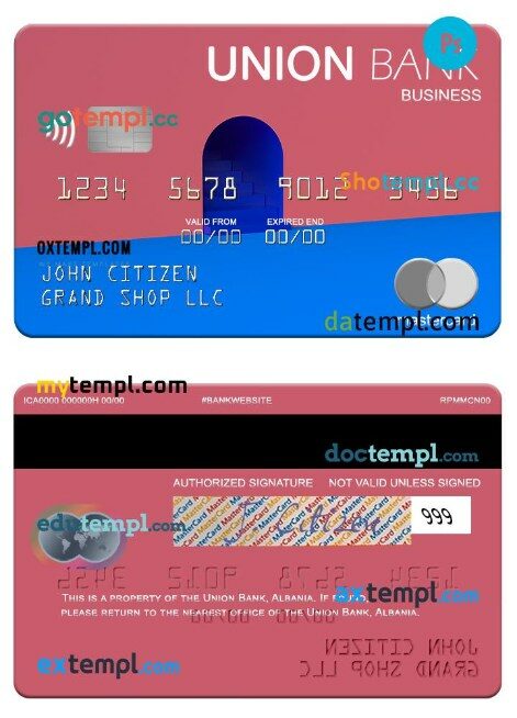 Albania Union Bank business mastercard template in PSD format